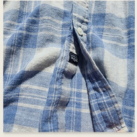 Rails Wyatt faded blue grey plaid button down soft cotton shirt L - Picture 8 of 14